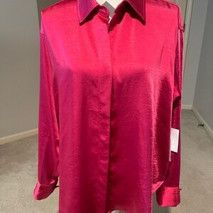 Good American Satin Blouse in Vibrant Pink